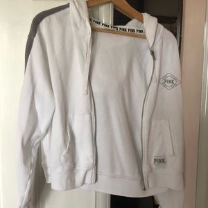 PINK Victoria Secret white and grey hoodie zip up